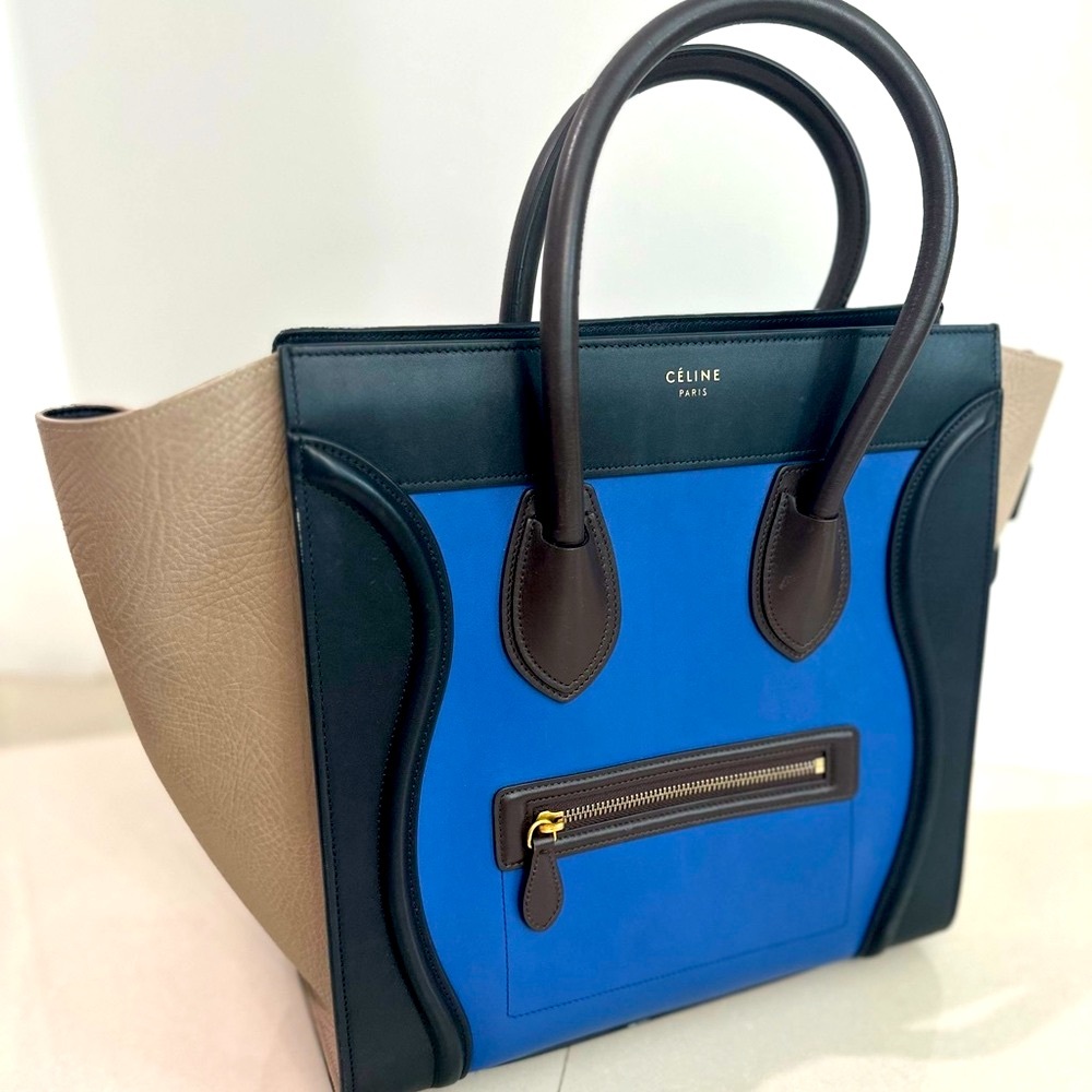 Celine luggage model, Blue and Black Color-Block Structured Handbag - Picture 4 of 13